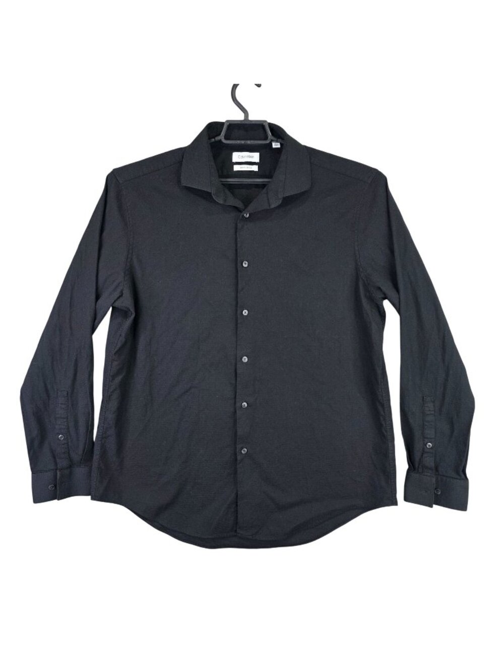 Mens Calvin Klein Slim Fit Stretch Black Button Up Shirt Long Sleeve Size XL